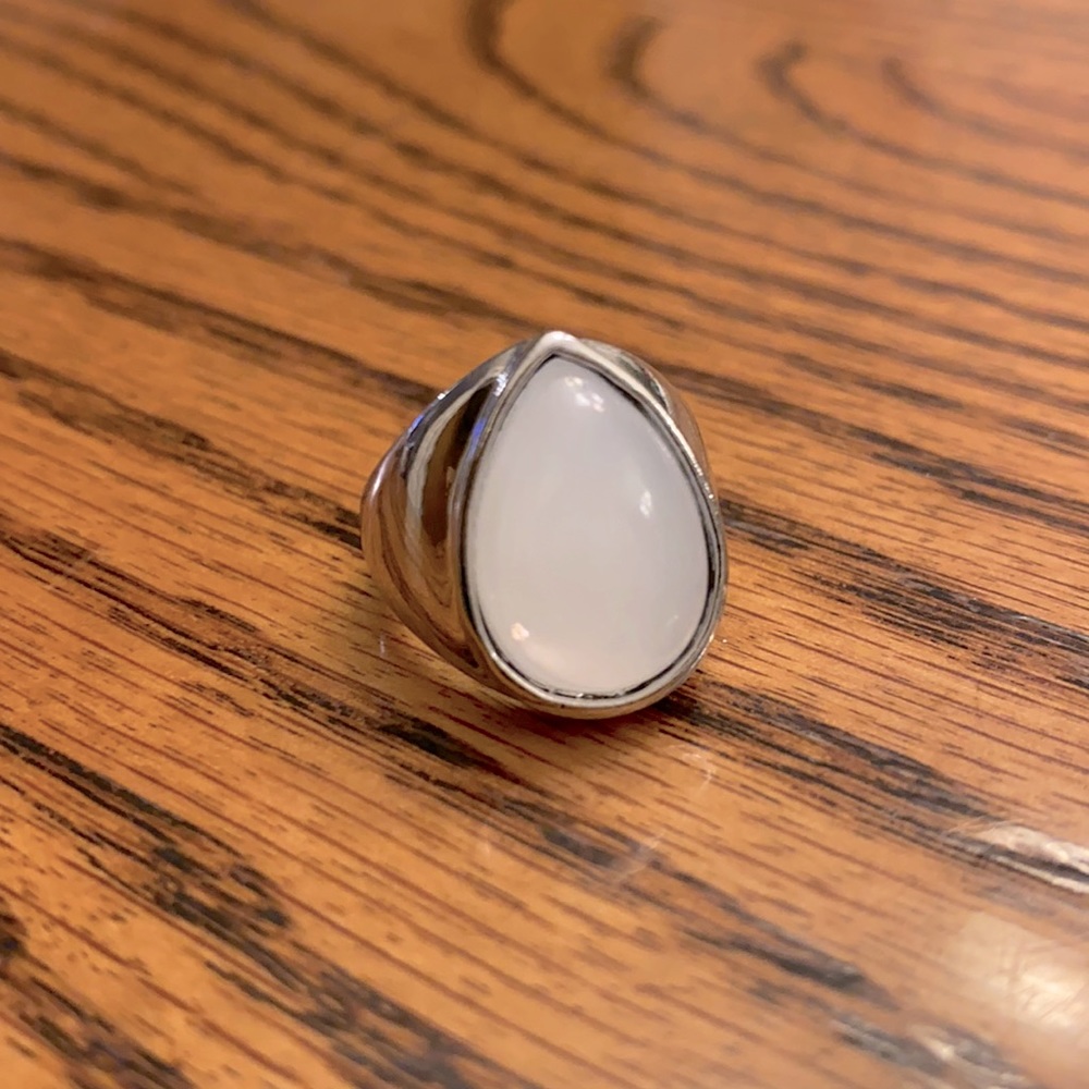 Chrome Silver Shiny Reflective Ring White Stone